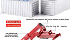 Container Crane Toy feature diagram showing alloy red body parts and the rotating lifting attachment