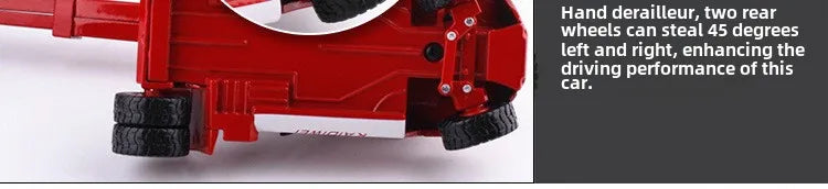 Container Crane Toy underside close-up showing the two steerable rear wheels and red chassis