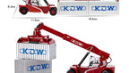 Container Crane Toy size diagram with vehicle base and container measurements above a stacking view