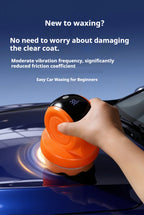Cordless Car Polisher Tool applying wax to a blue vehicle