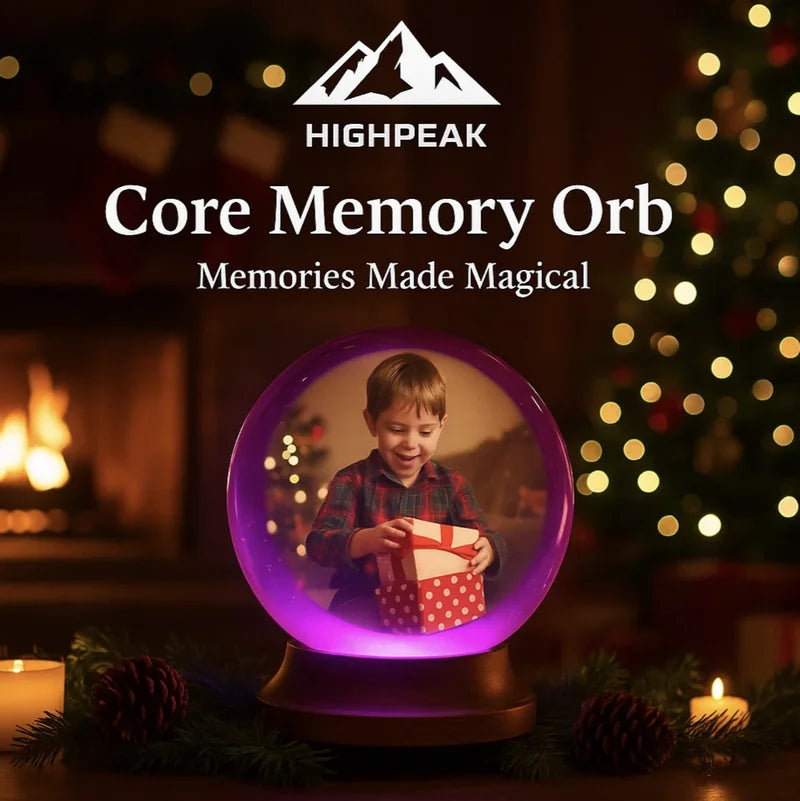 Core Memory Orb with a child holding a gift in a festive setting with Christmas tree and fireplace.
