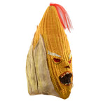 Corn Monster Halloween Mask in a three-quarter view with exposed teeth, red eyes, and a swept red tuft.