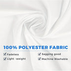 Cosmic Alien World Tapestry supplier material graphic showing white fabric labeled 100% polyester and machine washable.