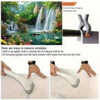 Cosmic Alien World Tapestry supplier guide showing a waterfall print, backdrop clamp and wrinkle-removal instructions.