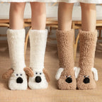 Cozy Dog Ear Socks in white and khaki displayed side by side to compare their contrasting ears