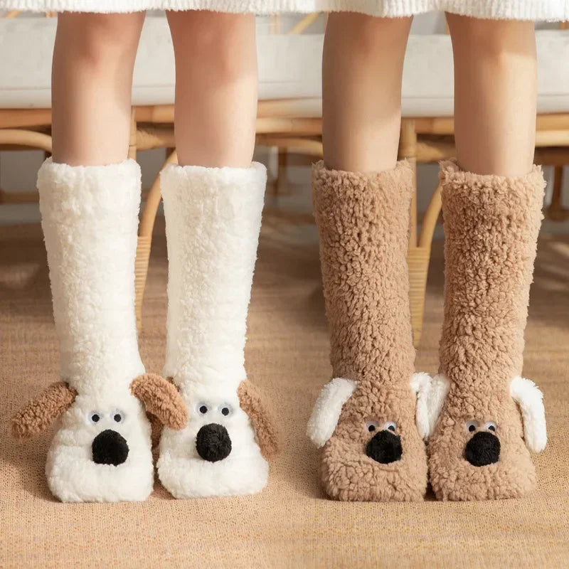 Cozy Dog Ear Socks in white and khaki displayed side by side to compare their contrasting ears
