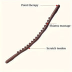 Curved Back Massage Stick diagram identifying the rounded handle tip, bead row and curved edge
