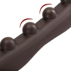 Curved Back Massage Stick close-up of rounded brown beads with arrows indicating rolling movement