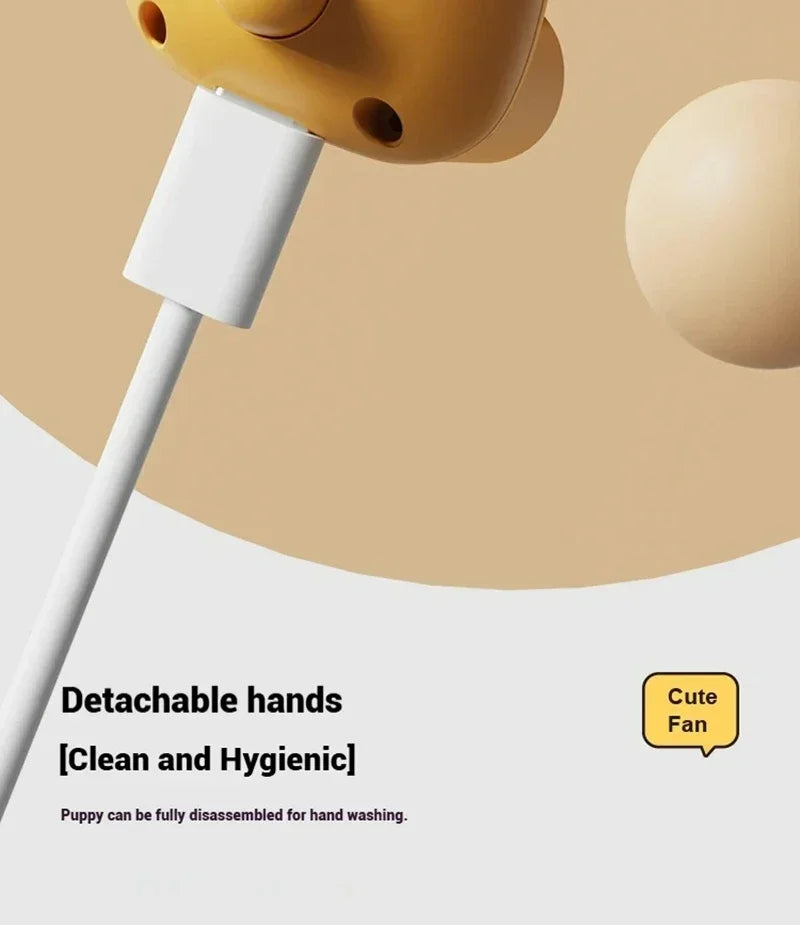 Cute Food Cooling Fan lower rear view with a charging cable connected and detachable-paw feature text