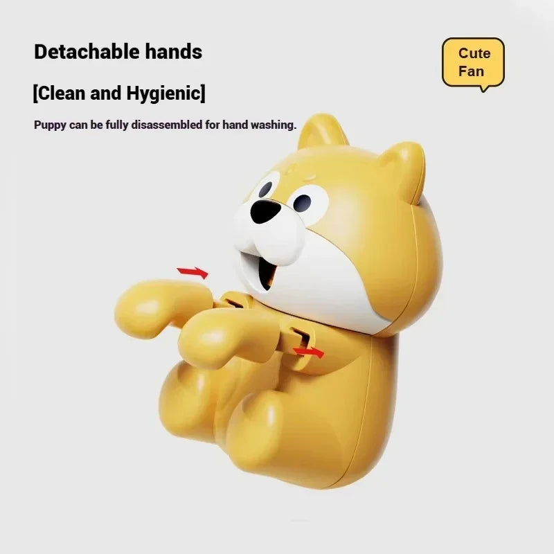 Cute Food Cooling Fan with its front paws detached and red arrows showing the attachment points