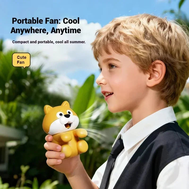 Cute Food Cooling Fan held by a child outdoors against a blue sky and green foliage