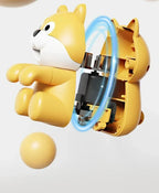 Cute Food Cooling Fan exploded side view showing the puppy shell, internal motor and blue airflow graphic