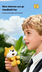 Cute Food Cooling Fan held near a child's face outdoors in a portable fan feature poster