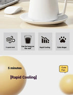Cute Food Cooling Fan supplier feature panel with three-speed airflow, cup and paw icons