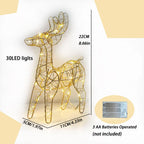 Cute Lighted Wire Reindeer size guide showing 22 cm height, 30 LEDs and three AA batteries required