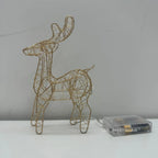Cute Lighted Wire Reindeer with lights switched off, showing its open frame and attached battery box