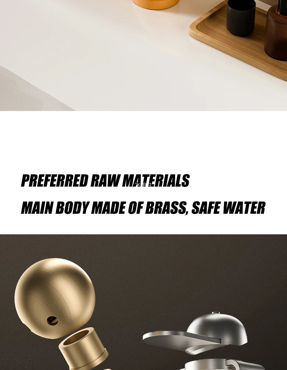 Supplier brass-body illustration with an exploded view of the puppy faucet nose and hat