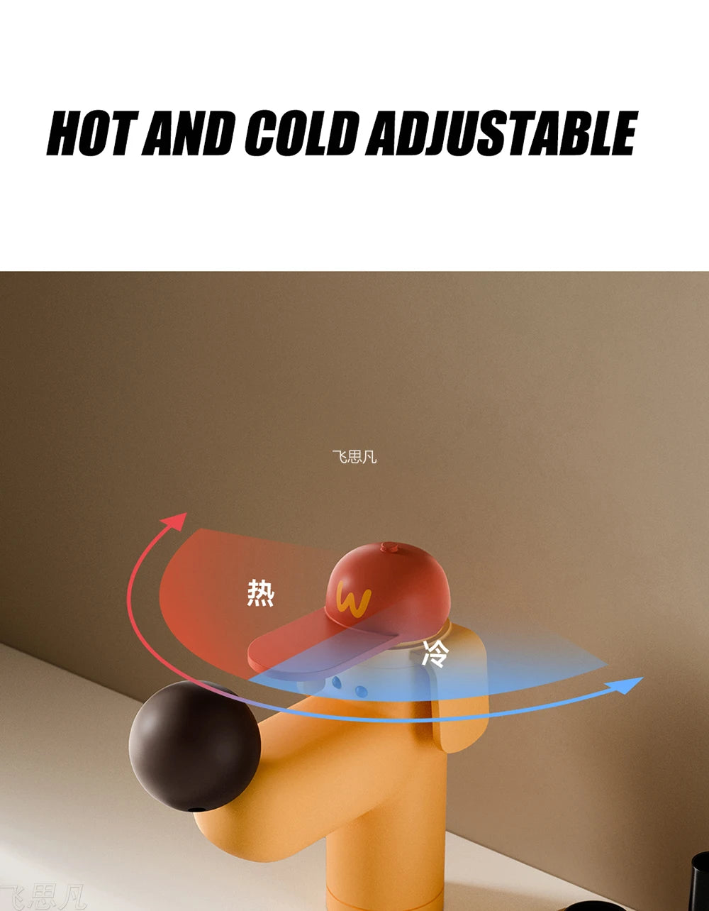 Puppy faucet hat handle diagram showing hot and cold adjustment directions