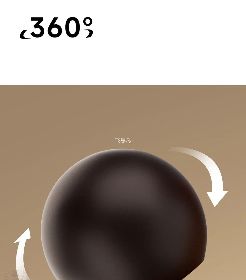 Large close-up of the brown puppy faucet nose with a 360-degree rotation arrow