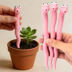 Cute Worm Plant Ornaments: one pink worm being placed in a succulent pot while three are held beside it.