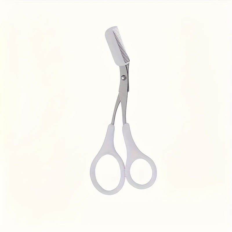 HighPeak BrowCraft™ Eyebrow Trimming Scissors with white handles and built-in comb for precise grooming.