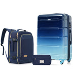 Blue suitcase and backpack on a white background