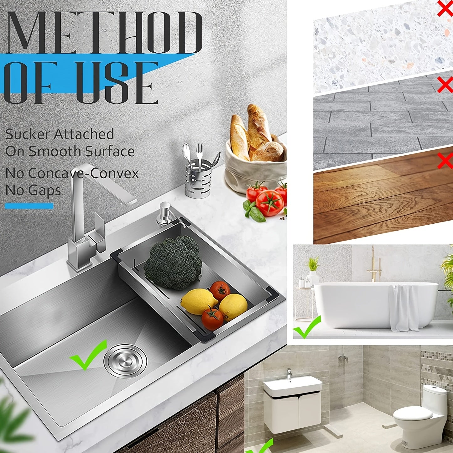 HighPeak DrainGuard™ flexible silicone hair and debris trap suctioned inside a silver kitchen sink drain