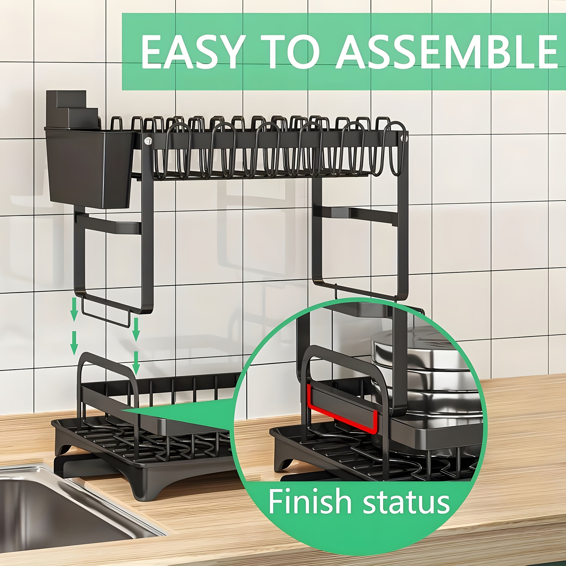 HighPeak Double-Layer Kitchen Dish Drying Rack with Drain Tray