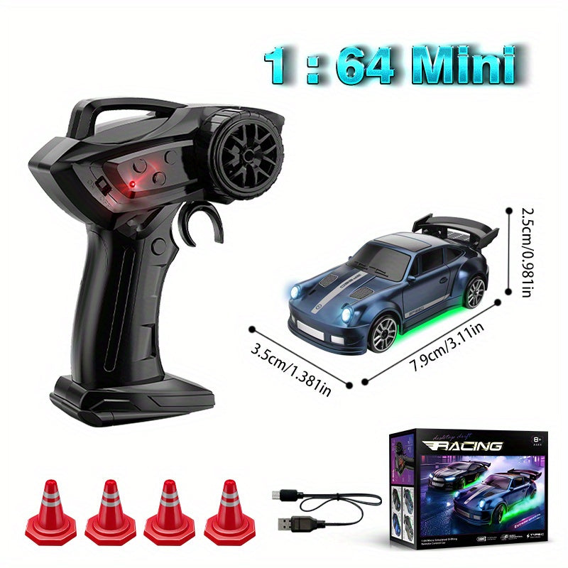 HighPeak Mini RC Drift Car – 4WD Remote Car with LED Lights & USB-C