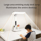 Digital Display Desk Lamp illuminating a study desk while a child reads beneath the wide light panel.