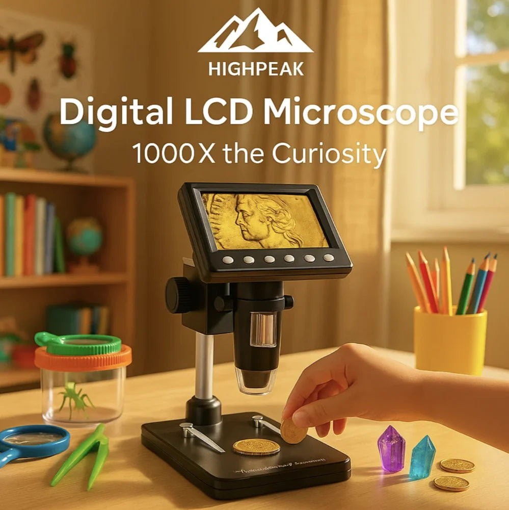 Lcd Microscope Digit HighPeak Digital LCD Microscope – 1000X, LED Lights & PC View Display