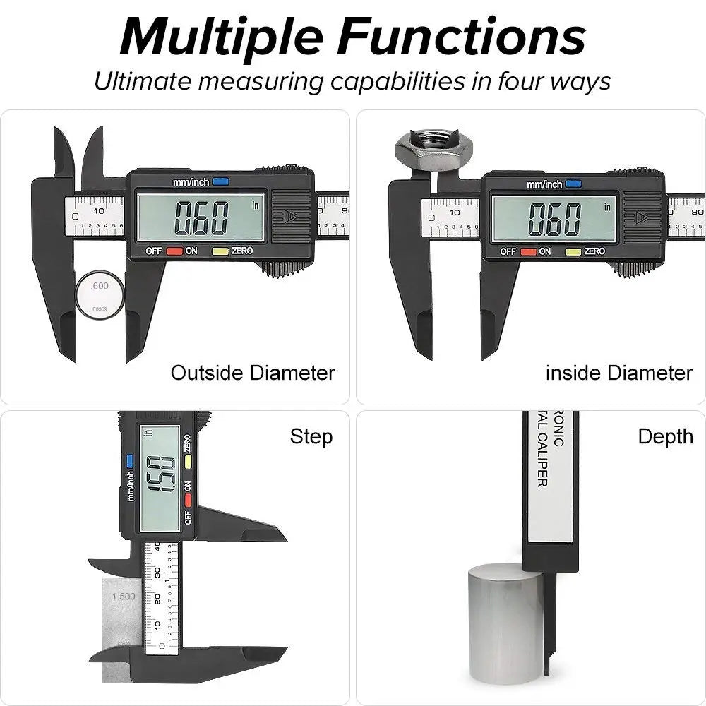 Digital Vernier Caliper 150mm guide for outside, inside, step, and depth measurements
