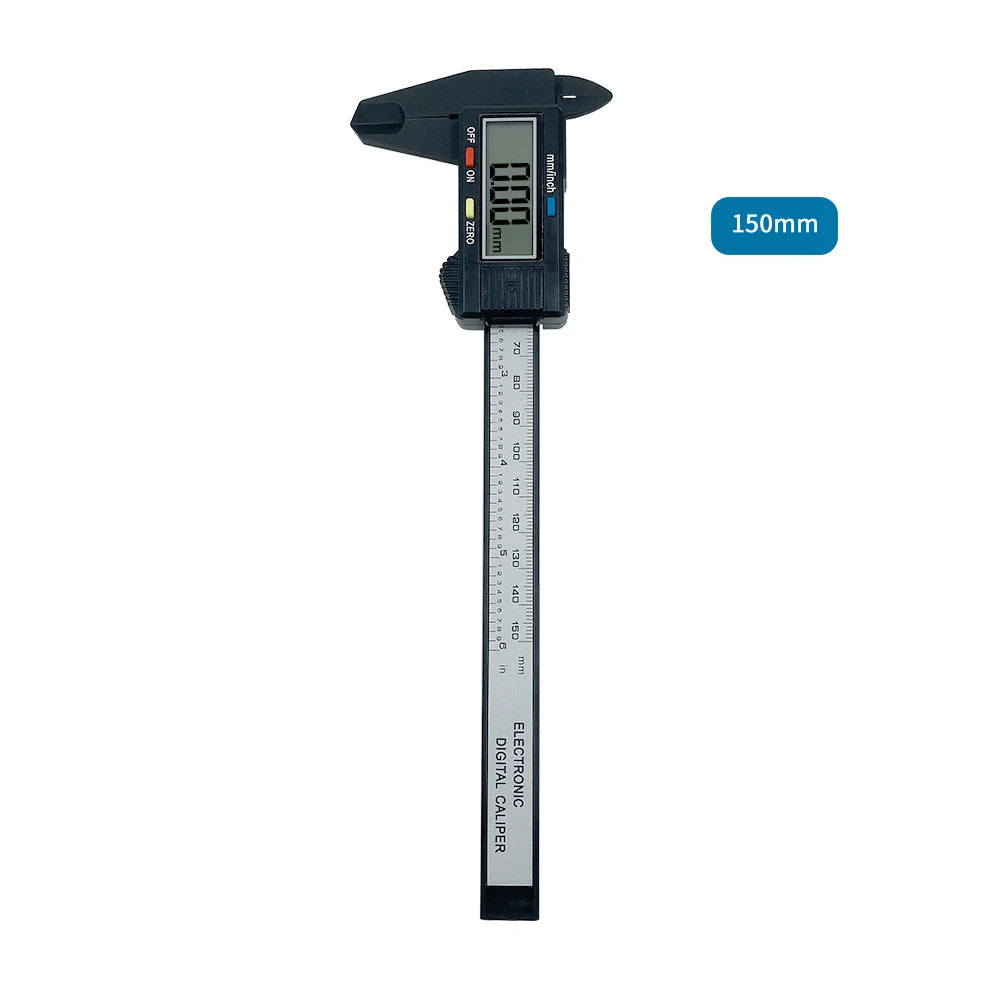 Digital Vernier Caliper 150mm single tool with black LCD housing and extended measuring ruler
