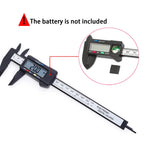 Digital Vernier Caliper battery compartment guide noting the required battery is not included