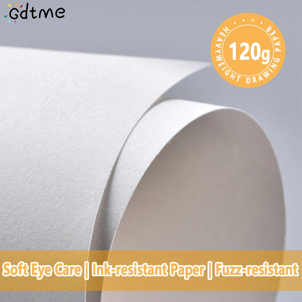 Close-up supplier graphic showing the coloring book paper texture with a 120gsm heavyweight paper label