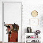 Dinosaur Breakout Wall Decal entryway mockup on a white door beside a clock and shoe rack