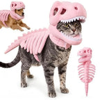 Dinosaur Skeleton Pet Costume: Pink skull and ribs on a cat with dog and costume insets.
