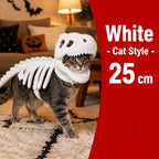 Dinosaur Skeleton Pet Costume: White costume on a cat in a Halloween living room, labeled 25cm.