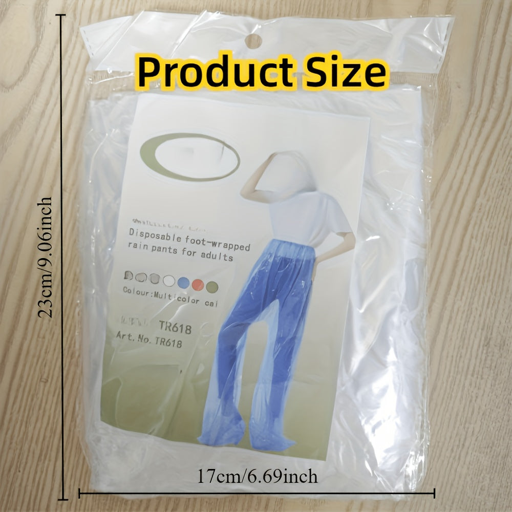 Transparent Disposable Rain Pants folded inside their compact retail package