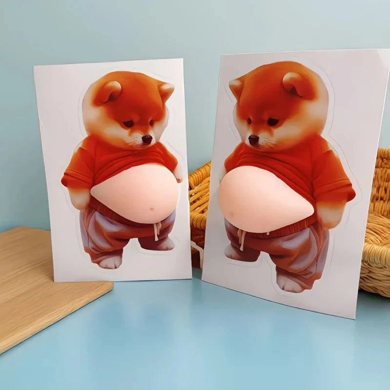 Dog Belly Door Buffer matching Shiba Inu pair standing upright on a blue tabletop