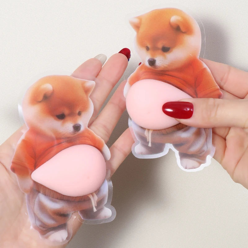 Dog Belly Door Buffer two Shiba designs held in hand for a clear product scale view