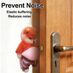 Dog Belly Door Buffer installed beside a wooden door to cushion contact and reduce noise