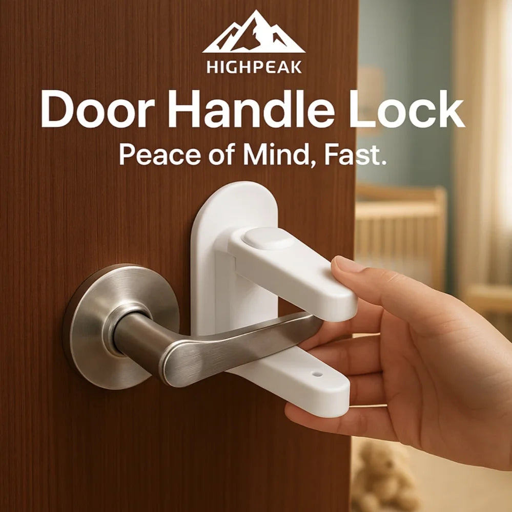 Short Handle Step Lock HighPeak Childproof Door Handle Lock – No Tools, 2-Button Secure Lock