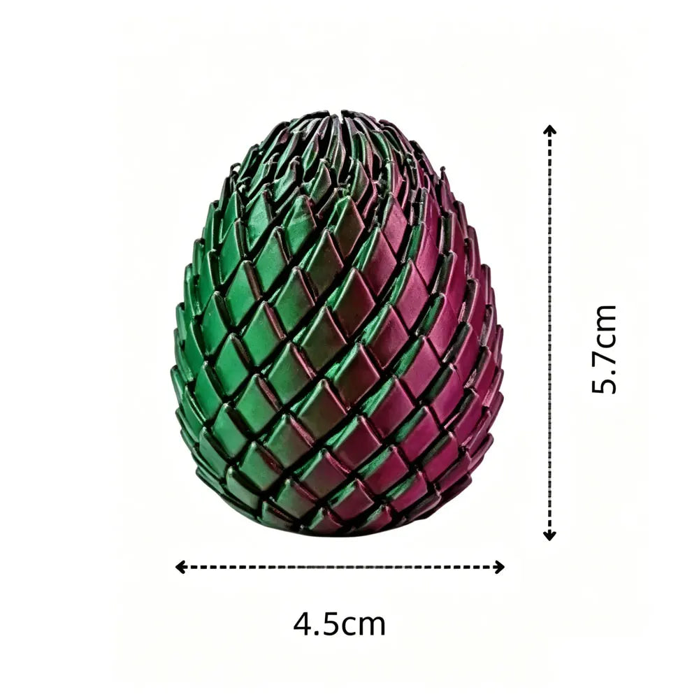 Dragon Egg Fidget Toy size guide showing a colorful egg measuring 4.5 by 5.7 centimeters