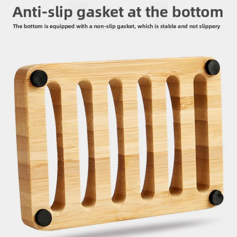 Draining Bamboo Soap Dish underside showing six drainage slots and four anti-slip feet