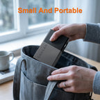 Dream J9 MiniProjector compact black body being placed inside a gray travel bag