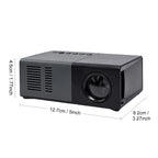 Dream J9 MiniProjector dimension guide showing a 5 by 3.27 by 1.77 inch compact black body
