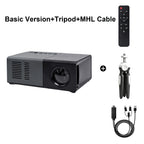 Dream J9 MiniProjector Tripod and MHL Cable pack with black projector, remote, tripod, and cable