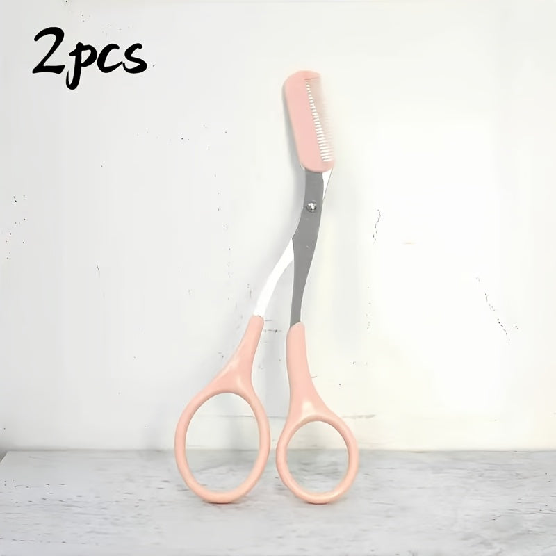 HighPeak BrowCraft™ eyebrow trimming scissors in pink with built-in comb, compact and precise for salon-quality grooming