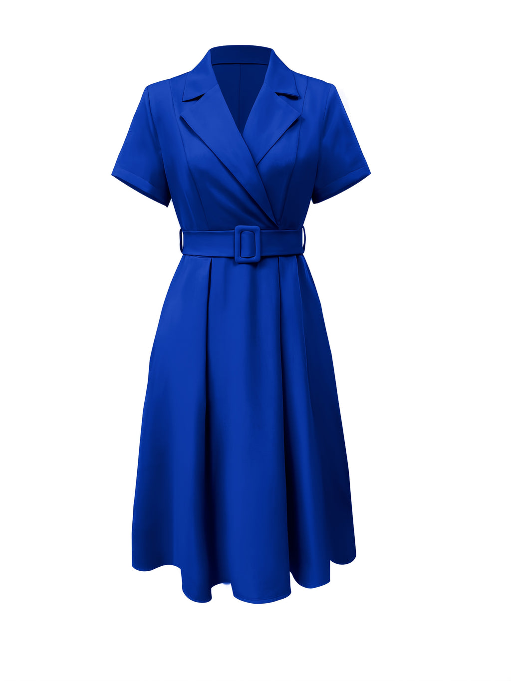 HighPeak The Verona A-Line Midi Dress in vibrant blue with built-in belt and collar detail, perfect for versatile summer style.